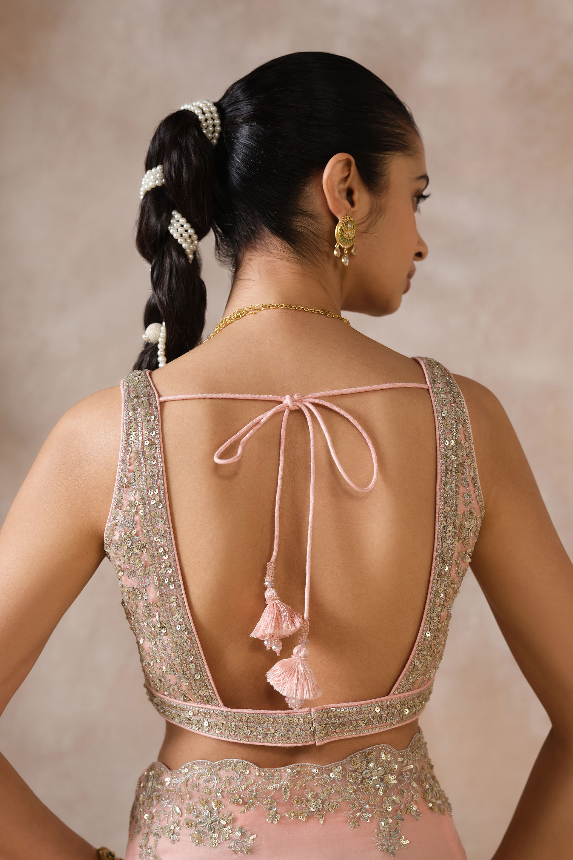 Sharvani Gota Patti Silk Saree, Blush, image 6